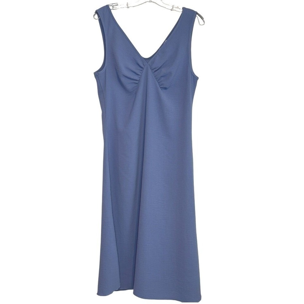 See You Monday A-line Midi Dress Women Blue Ruched Coastal Minimalist Breezy XL